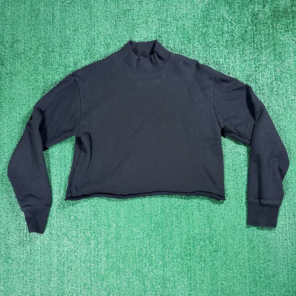 OVO Octobers Very Own Know Yourself Mock Neck Cropped Sweatshirt Black Small